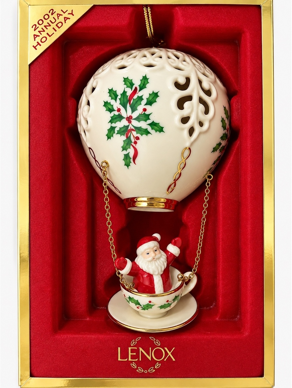 Lenox 2002 Annual Holiday Hot Air Balloon Santa Christmas Ornament New in Box